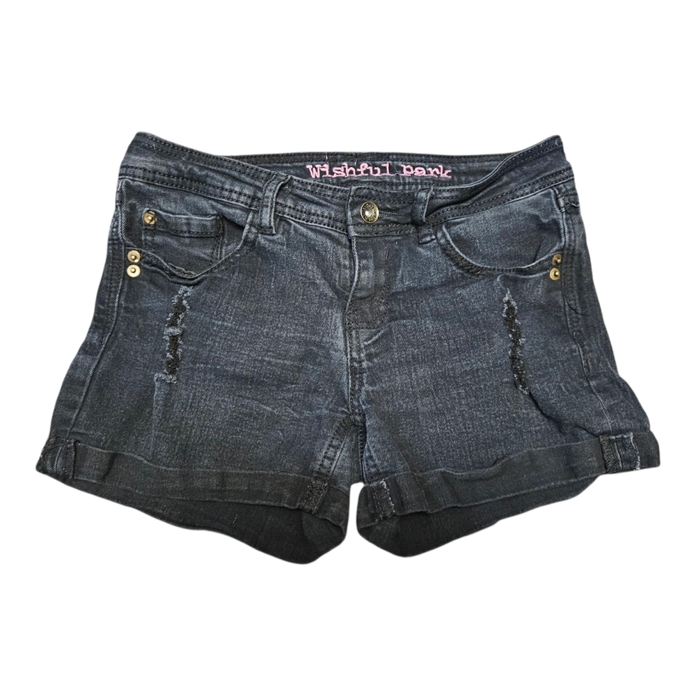 Wishful Park Factory Distressed Stretch Jean Shorts Size 3 Embroidered Pockets